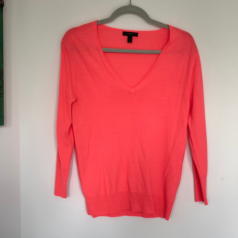 J crew hot coral v- neck light sweater - size S
